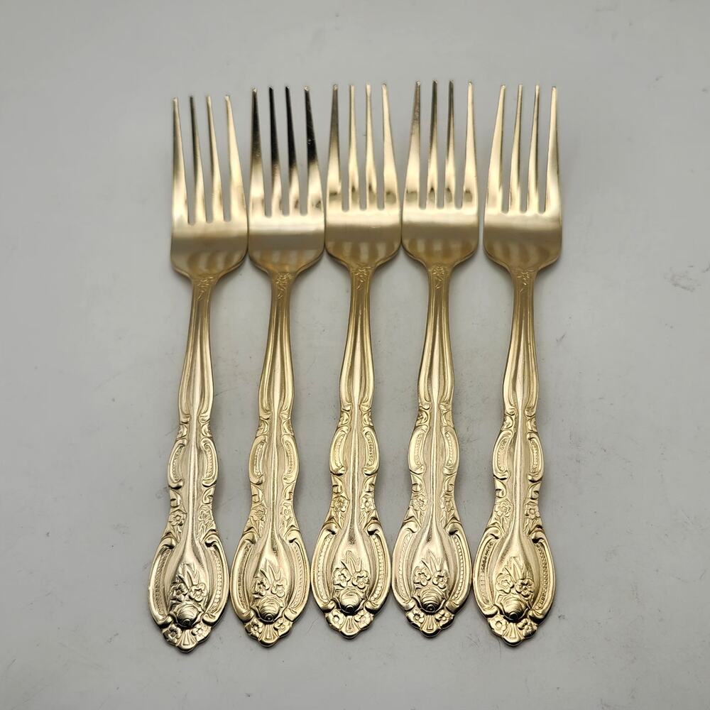 International Silver San Marcos Gold Electroplate Lot 5 Dinner Forks 7 5/8 In